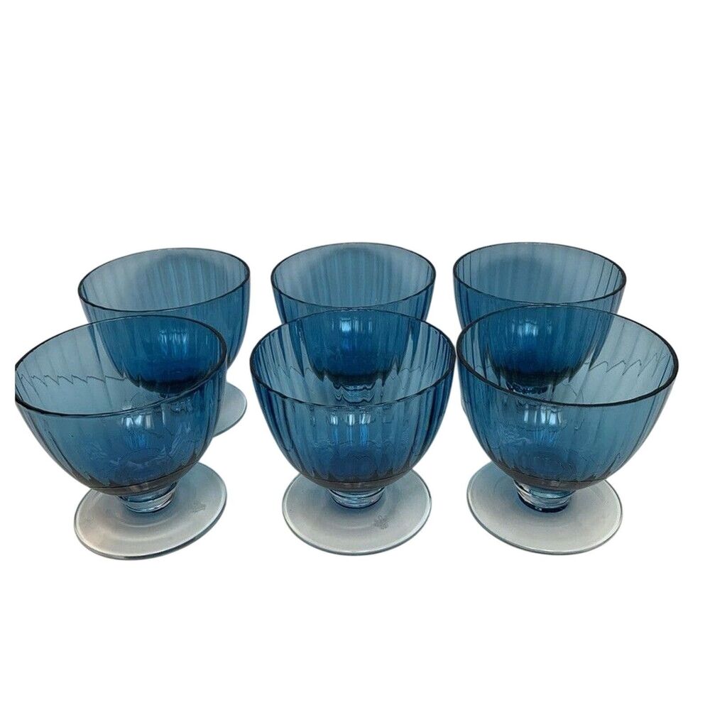Vintage Artland Aldrich 10 Oz Glass Dessert Cocktail Coupe Blue Ribbed Lot Of 6